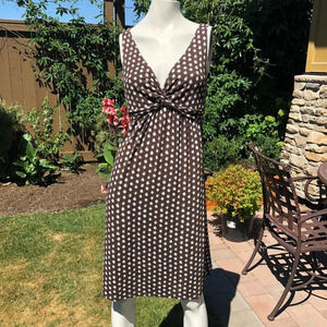 Merona Pull On Sleeveless V Neck Rayon Blend Dress Chocolate Brown + White Sz S
